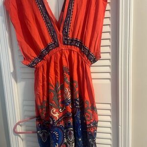 Forever 21 Coral Blue and Gray Patterned Dress